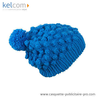 Bonnet avec pompon personnalisable Bleu Caraïbes