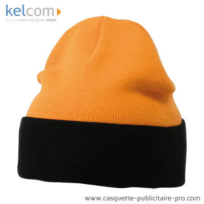 Bonnet tricot 2 couleurs Orange Noir