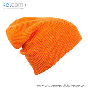 Bonnet publicitaire long tricoté Orange